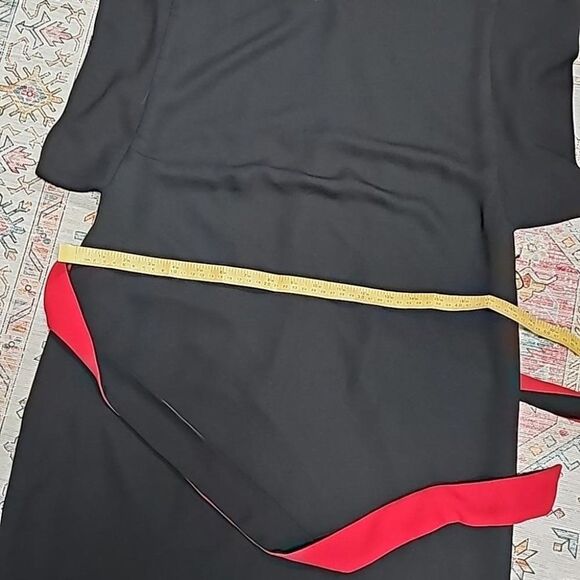 Vintage Black Dress Goth Witchcore Red Peekabo Black Sash Tie Flouce Sleeve - Picture 5 of 9